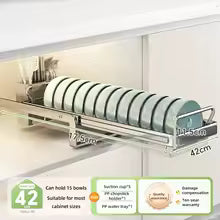 Cabinet Internal Drainage Bowl Rack Solid Stainless Steel Pull-Out Dish Storage Rack Kitchen Drawer Style Sliding Basket Organizer