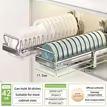Cabinet Internal Drainage Bowl Rack Solid Stainless Steel Pull-Out Dish Storage Rack Kitchen Drawer Style Sliding Basket Organizer