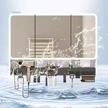 Digital Touchscreen Smart Mirror, Anti-Fog, Illuminated Cabinet, Modern Design, Wooden Material, Suitable for Bathroom, Dorm, Home