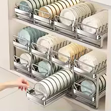 Cabinet Internal Drainage Bowl Rack Solid Stainless Steel Pull-Out Dish Storage Rack Kitchen Drawer Style Sliding Basket Organizer