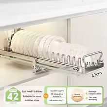 Cabinet Internal Drainage Bowl Rack Solid Stainless Steel Pull-Out Dish Storage Rack Kitchen Drawer Style Sliding Basket Organizer
