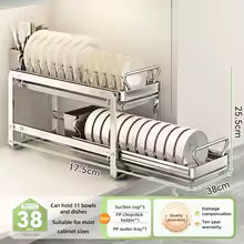 Cabinet Internal Drainage Bowl Rack Solid Stainless Steel Pull-Out Dish Storage Rack Kitchen Drawer Style Sliding Basket Organizer