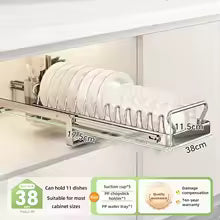 Cabinet Internal Drainage Bowl Rack Solid Stainless Steel Pull-Out Dish Storage Rack Kitchen Drawer Style Sliding Basket Organizer