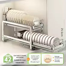 Cabinet Internal Drainage Bowl Rack Solid Stainless Steel Pull-Out Dish Storage Rack Kitchen Drawer Style Sliding Basket Organizer