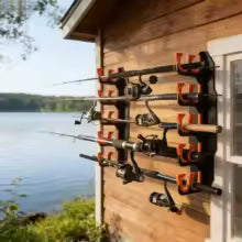 2-Pack Wall-Mountable Fishing Rod Holder, Garage Fishing Rod Storage Organizer, with Soft Protective Pad