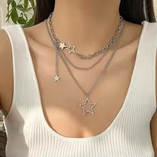 New Luxury Trendy Y2K Star Pendant Necklace Simple Multilayer Metal Chain Necklace Women's Jewelry Gifts Accessories