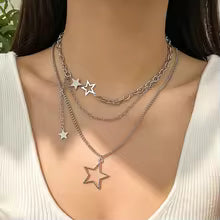 New Luxury Trendy Y2K Star Pendant Necklace Simple Multilayer Metal Chain Necklace Women's Jewelry Gifts Accessories